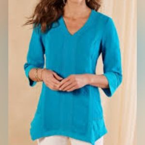 Soft Surroundings Linen Leonie Aqua Tunic Size S